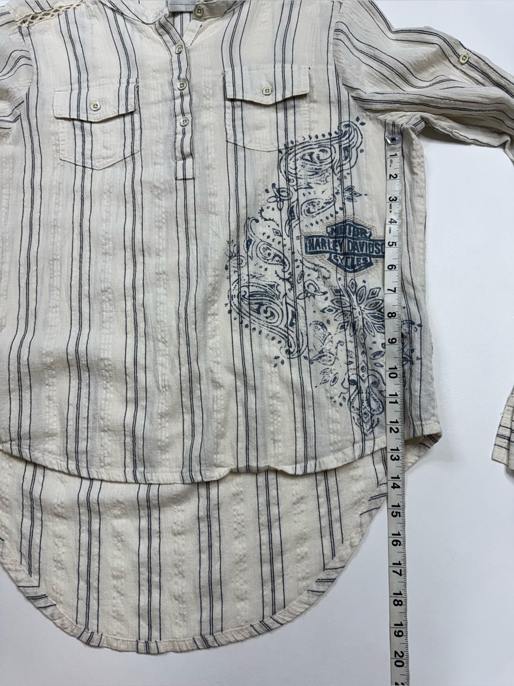 Harley-Davidson Dobby Stripe Woven HenleyNeck Pullover Womens Medium - Picture 8 of 12